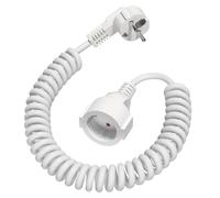 Cavo di Prolunga a Spirale, Cavo di Prolunga Schuko Estensibile da 0,7M a 2 M, 230 V/16 A Cavo a Spirale con Contatto di Protezione per Casa, Ufficio, Esterno, Bianco