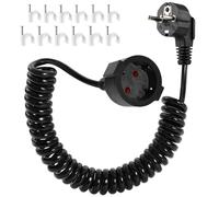 Cavo di prolunga a spirale con contatto di protezione, 2 m, cavo di prolunga Schuko estensibile da 0,75 m a 2 m, 3680 W, cavo a spirale con spina Schuko e frizione, nero