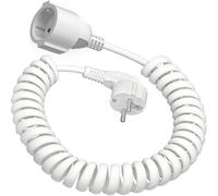 Cavo di prolunga a spirale da 2 m, con contatto di protezione (0,6-2 m estensibile), 230 V/16 A, IP20, con spina Schuko e presa, cavo in rame 3 x 1,0 mm², per interni/esterni (bianco)