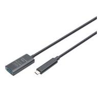 DIGITUS Cavo di prolunga attivo USB 3.2 Gen 2-5 m - Da Typ-C maschio a USB-A femmina - Plug & Play - Fino a 10 Gbit/s - Nero