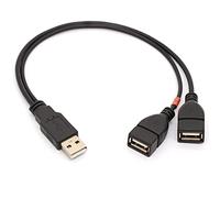 Cavo di prolunga con 1 attacco USB 2.0 e doppio splitter a Y, attacco da USB A 2.0 maschio a doppio jack USB 2.0 femmina, per ricarica e sincronizzazione dati, 30 cm (un solo lato per la ricarica)