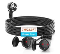 Cavo di prolunga con contatto di protezione da 7 m, per esterni, cavo in plastica AC Schuko con 2 prese, doppia spina per presa IP44, per casa, ufficio, esterni, 3 x 1,5 mm², fino a 250 V/16 A, nero