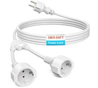 Cavo di prolunga con contatto di protezione per esterni, AC Schuko con 2 prese, doppio connettore per presa IP44, per casa, ufficio, esterno, 3 x 1,0 mm², fino a 250 V/16 A, bianco - 3 m