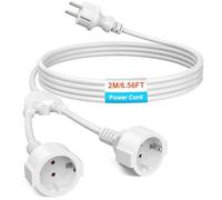 Cavo di prolunga con contatto di protezione per esterni, AC Schuko con 2 prese, doppio connettore per presa IP44, per casa, ufficio, esterno, 3 x 1,0 mm², fino a 250 V/16 A, bianco - 2 m