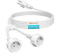 Cavo di prolunga con contatto di protezione per esterni, AC Schuko con 2 prese, doppio connettore per presa IP44, per casa, ufficio, esterno, 3 x 1,0 mm², fino a 250 V/16 A, bianco - 5 m