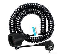 Cavo di prolunga da 15 m, contatto di protezione Schuko, cavo a spirale estensibile fino a 15 m massimo, IP20 (230 V/16 A), cavo a spirale 3 x 1,0 mm² con spina Schuko e connettore, nero