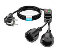 Cavo di prolunga esterno 2 m con 2 prese Schuko, prolunga esterna con interruttore, doppia prolunga per esterni, giardino, ufficio, 16 A/250 V, nero