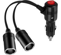 Cavo di Prolunga per Accendisigari Auto 1-a-2 da 20 cm, Doppia Presa Accendisigari con Interruttore, Accendisigari con Fusibile 18AWG/15A, Adattatore di Alimentazione 12V/24V per Auto e Barche