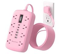 Cavo di prolunga rosa con protezione contro le sovratensioni, presa multipla Kawaii da 1,5 m, grazioso cavo di prolunga con 6 USB (3 USB C) e 8 prese, accessorio da scrivania rosa per ragazze, carino