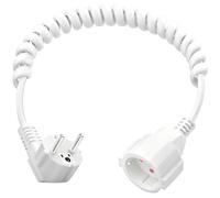 Cavo di Prolunga Schuko-2 m, Cavo di Prolunga con Contatto di Protezione, Estensibile da 0,6 m a 2 m Max, 230 V/16 A IP20, Cavo di Alimentazione Schuko-Bianco