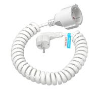 Cavo di prolunga Schuko, 2 m, con contatto di protezione, cavo a spirale estensibile fino a 2 m Max, IP20 (230 V/16 A), cavo a spirale 3 x 1,0 mm² con spina Schuko e frizione, bianco