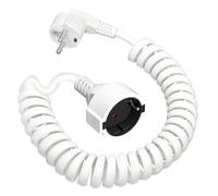 Cavo di Prolunga Schuko, Cavo a Spirale con Contatto di Protezione, Estensibile da 0,6m a 3M, con Spina Schuko e Frizione, Cavo di Prolunga (250V/16A), IP20, Bianco