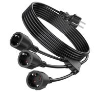 Cavo di prolunga Schuko con 3 prese, cavo di plastica AC Schuko 3 x 1,5 mm², fino a 250 V/16 A, cavo di prolunga con spina multipla, per casa, ufficio, giardino, 2 m, nero