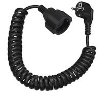Cavo di prolunga Schuko con contatto di protezione, cavo a spirale estensibile da 0,6 m a 3 m Max, IP20 (230 V/16 A), cavo a spirale 3 x 1,0 mm² con spina Schuko e frizione, nero