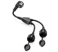Cavo di prolunga Schuko da 1 a 2 con spina angolare, IP44, 16 A/250 V, nero | 3 cavi in rame da 1,0 mm² supportano 3680 W. Cavo corto con sicurezza per bambini, per cucina, ufficio o camper