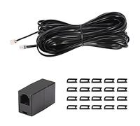 Cavo di prolunga telefonica lungo 1,5 m, con spina RJ11 standard e accoppiatori da 1 in linea e 20 supporti per clip per cavi, colore: nero