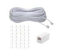 Cavo di Prolunga Telefonico da 100 Piedi con Accoppiatori di Linea e 35 Supporti per Clip per Cavi