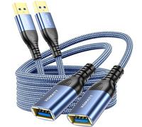 Cavo di prolunga USB [ 2 m 2 pezzi], cavo di prolunga USB 3.0 da maschio a femmina A con eleganti connettori in alluminio, rivestimento in nylon per lettore di schede, tastiera, fotocamera, blu