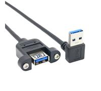 Cavo di prolunga USB 3.0 da 2 pezzi Cavo di prolunga da maschio a femmina Cavo a doppia schermatura Vite Montaggio a pannello Gomito sinistro a 90 gradi verso il basso a destra(USB 3.0 down,0.6 meter)