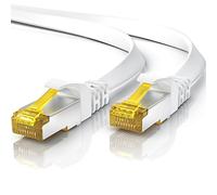 Cavo di Rete Cat 7, Piatto, 10 m, Ethernet, Gigabit LAN 10 Gbits, Cavo Patch Piatto, Cavo Patch Cat7, schermatura con connettori RJ 45, Colore: Bianco