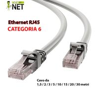CAVO DI RETE LAN CATEGORIA 6 RJ45 ETHERNET 1,5 2 3 5 10 15 20 30 METRI CAT 6