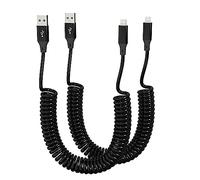 Cavo di ricarica a spirale per iPhone, confezione da 2, certificato Apple Carplay e MFi, cavo corto da USB a Lightning con trasmissione dati, cavo retrattile per iPhone/Pad/Pod