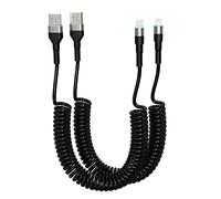 Cavo di ricarica a spirale per iPhone, confezione da 2, certificato Apple Carplay e MFi, cavo corto da USB a Lightning con trasmissione dati e LED, cavo retrattile per iPhone/Pad/Pod
