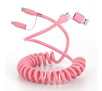 Cavo di ricarica a spirale USB-C e Lightning 2 in 1 60 W tipo C cavo di ricarica rapida per iPhone 15 16 17 14 Samsung, cavo caricabatterie da auto rosa carino accessori per auto per Apple CarPlay e