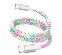 Cavo di ricarica da USB C a USB C, 90 W, 60 W, per iPhone 17 16 Pro Max 15/iPad Pro 11 Air per Samsung S26 S25 S24 A17/Android Phone Charge Cord Cute Girl Womens, menta + cuore rosa perline