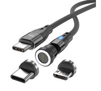 Cavo di ricarica magnetico da USB C a USB tipo C/Micro USB PD 60 W ricarica rapida 1 M/2 m rotazione 540° 2 in 1 cavo magnetico USB per Android Micro USB Type C Smartphone Tablet Laptop (1 m nero)