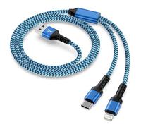 Cavo di ricarica multiplo 2 in 1 con porta USB di tipo C e Lightning, 1,2 m, in nylon intrecciato, per iPhone 15, 14, 13, 12, 11, 8, 7, 6, Android, Samsung Galaxy, Huawei, Google, Sony