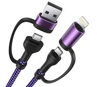 Cavo di ricarica rapida 4 in 1 da 60 W, 1,8 m, certificato Apple MFi, da USB C a Lightning, in nylon intrecciato, da USB A/C a C/Lightning, per iPhone 16, 15, 14, 13 Pro/iPad/Samsung/MacBook