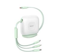 Cavo di ricarica rapida retrattile 3 in 1 Baseus da USB a USB-C, Micro, Lightning, 1,7 m, bianco