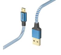 Hama Cavo Micro-USB Reflective (cavo di ricarica e trasferimento dati USB-A 2.0 maschio a Micro-USB, spina in alluminio, cavo riflettente anti-torsione, guaina in nylon intrecciato, 1,5 m) blu