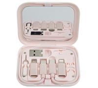 Cavo di ricarica/trasferimento dati da USB C a C con adattatori da tipo C a Micro/iOS/USB A OTG in scatola tascabile con specchio per il trucco, rosa