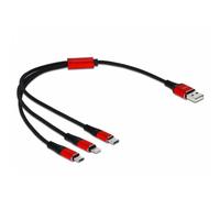 DeLOCK Cavo di ricarica USB 3 in 1 Tipo-A a Lightning / Micro USB / USB Type-C da 30 cm nero / rosso (Delock 3 in 1 kun opladni NEW
