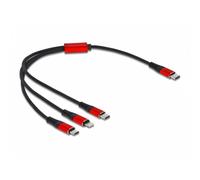 Cavo di ricarica USB 3 in 1 Delock USB Type-C per Lightning/Micro USB/USB Type-C 30 cm nero/rosso