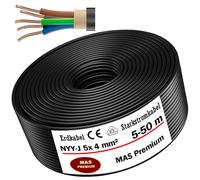 MAS-Premium® NYY-J Cavo elettrico di marca tedesca per la posa in esterni e in terra, matassa cavo di alta tensione standard, prodotto in Germania, 5 x 4 mm², 30 m