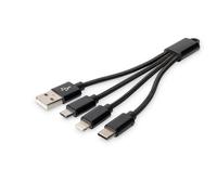 Cavo Digitus 3 in 1 da USB 2.0 a Lightning/Micro USB/USB-C 15 cm Nero