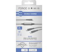 Cavo Duo ultra rinforzato USB C/USB C + USB C 2 m 100 W Grigio - Garantito a Vita Force Power