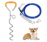 Cavo e paletto per cani, lunghezza 42 cm, diametro 9 mm, corda da addestramento per cani da 3 m con gancio girevole e molla ammortizzante, picchetti solidi per terra, per campeggio all'aperto in