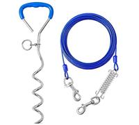 Cavo e picchetto per cani, 15,2 m, guinzaglio e catena con molla ammortizzante, per campeggio e cortile, resistente palo a spirale antiruggine da 40,6 cm, per cani di taglia medio-grande fino a 90,7