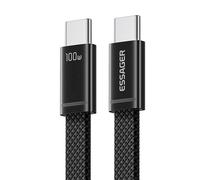 Cavo Essager ES-X85 USB-C a USB-C 100W PD Ricarica Rapida (0.25m) - Extra Corto, Connettore Piatto Slim, Intrecciato Nero