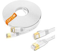 Cavo Ethernet 5 metri, Cat 7 Schermato Cavo LAN 5 metri Alta Velocità Cavo di Rete, Piatto Bianco RJ45 Cavo Internet 10Gbps 600MHz S/FTP, Gigabit Cavo Patch per Router Switch Xbox PS4/5 (5 Clips)
