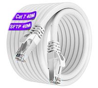 Cavo Ethernet Cat 7 40 Metri, Cavo Lan Cat 7, Alta Velocità Cavos Rete 24AWG 10Gbps 600MHz Cavos Wlan Gigabit, RJ45 Cable Internet SFTP Bianco Schermato Cable Patch Impermeabile Esterno per Router