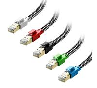 Cavo Ethernet Cat 8 da 2,1 m, confezione da 5 pezzi, multicolore, in nylon intrecciato ad alta velocità, resistente, cavo di rete LAN patch RJ45, 40 Gbps, 2000 MHz, schermato a parete, per interni ed