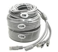 Cavo Ethernet CCTV da 15 m, Cat 5 RJ45 + cavo di alimentazione DC 2,1 x 5,5 mm, per telecamere di sicurezza CCTV sistema di sorveglianza IP telecamera NVR sistema grigio - (1 pz)
