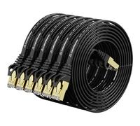 Cavo Ethernet schermato Cat 7 (cavo ad alta velocità), cavo Ethernet piatto Cat7, cavo Internet per modem, router, LAN, computer, compatibile con rete Cat 5e, Cat 6, nero, 1,5 m, confezione da 6, nero