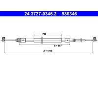ATE Cavo freno a mano 24.3727-0346.2 posteriore per Citroën C3 I / C3 Pluriel