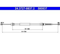 ATE 24.3727-0837.2 Cavo freno a mano Posteriore Sx Cavo Freno Filo freno a mano Corde freno a mano